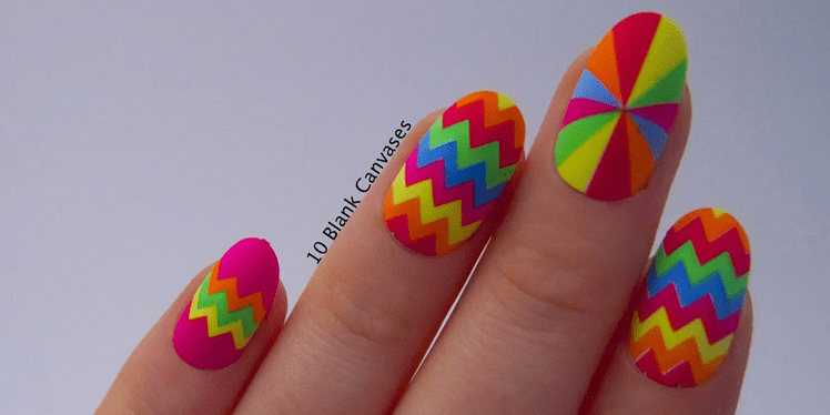 neon rainbow nail design