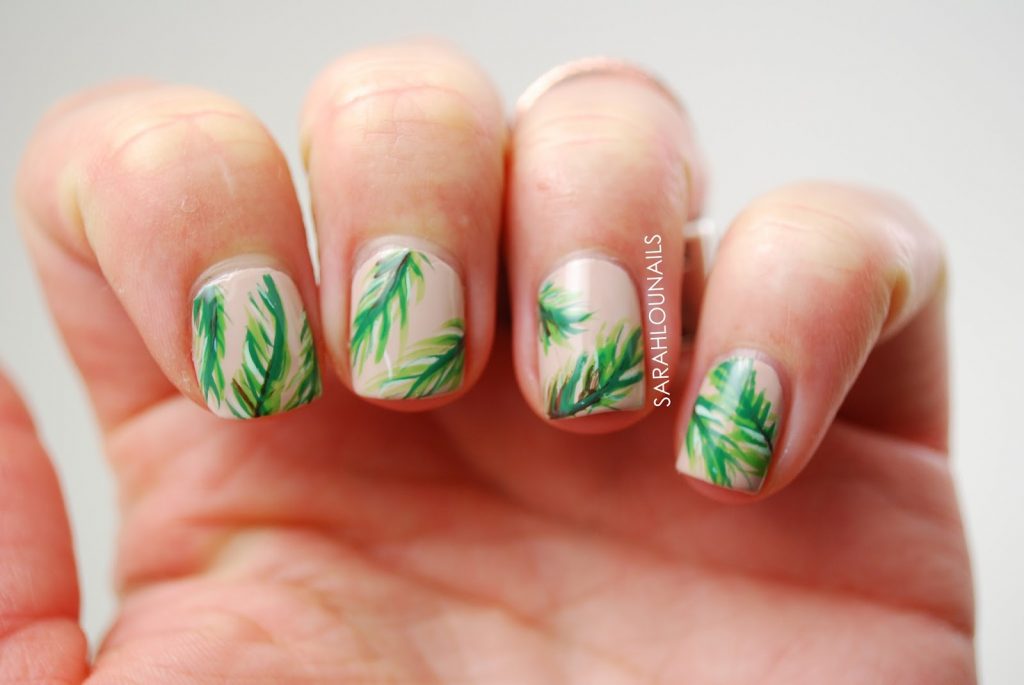 tropical summer nail design palm