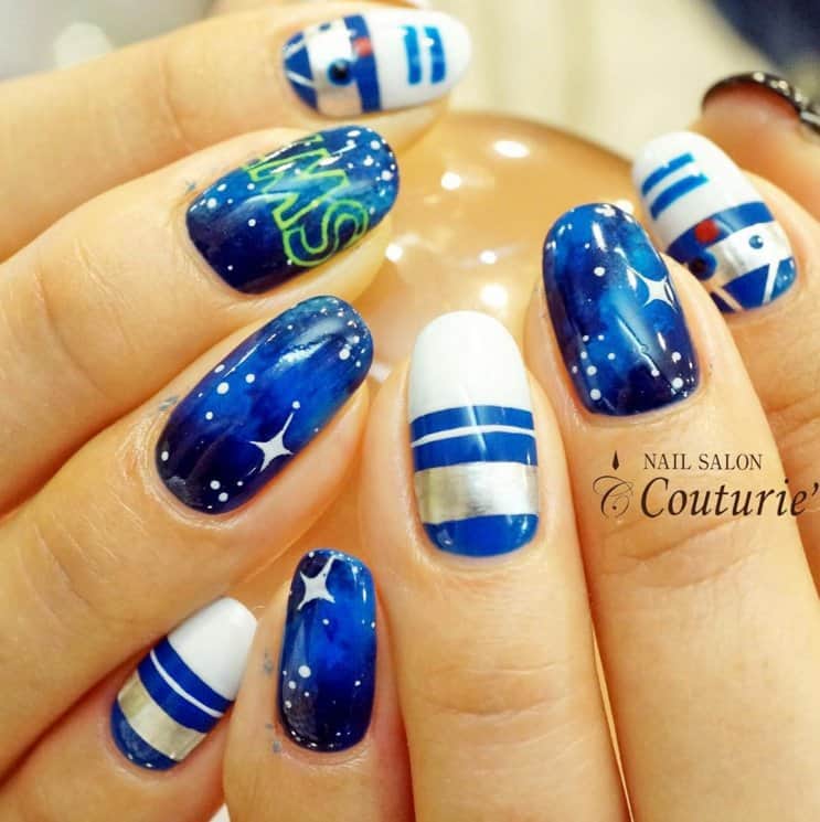 blue & white star wars nails