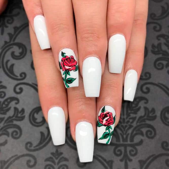 Flower Decal white coffin nail