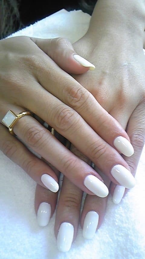 pure white oval shaped nails