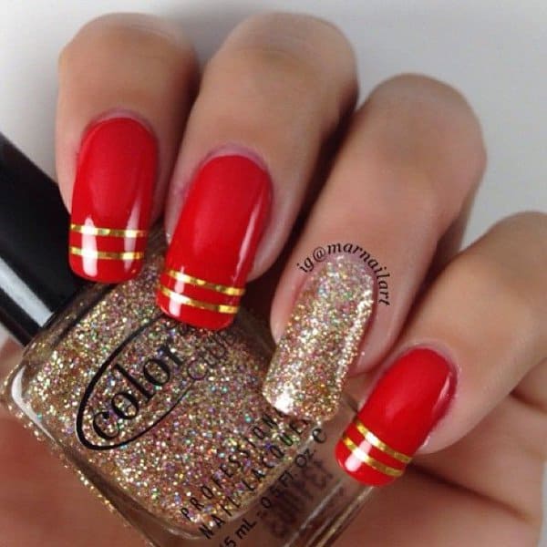 25 Flattering Red And Gold Nail Designs for 2023