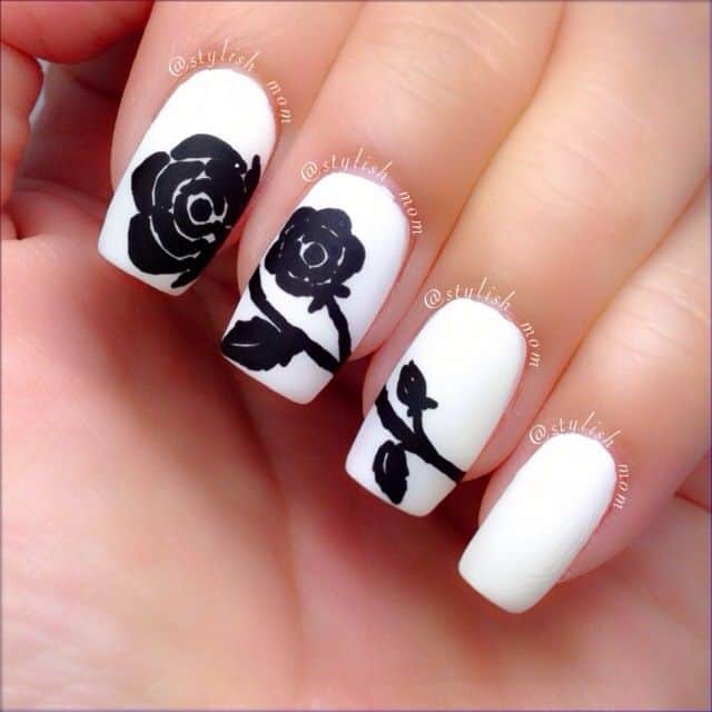 Black And Red Rose Nail Art