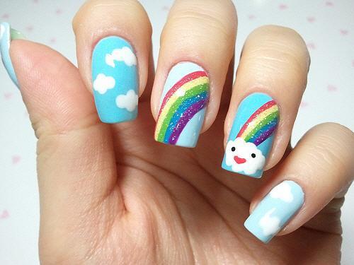 Light Blue rainbow nail design