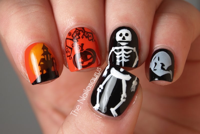 10. Skeleton Bones Nail Art Designs for Halloween - wide 8