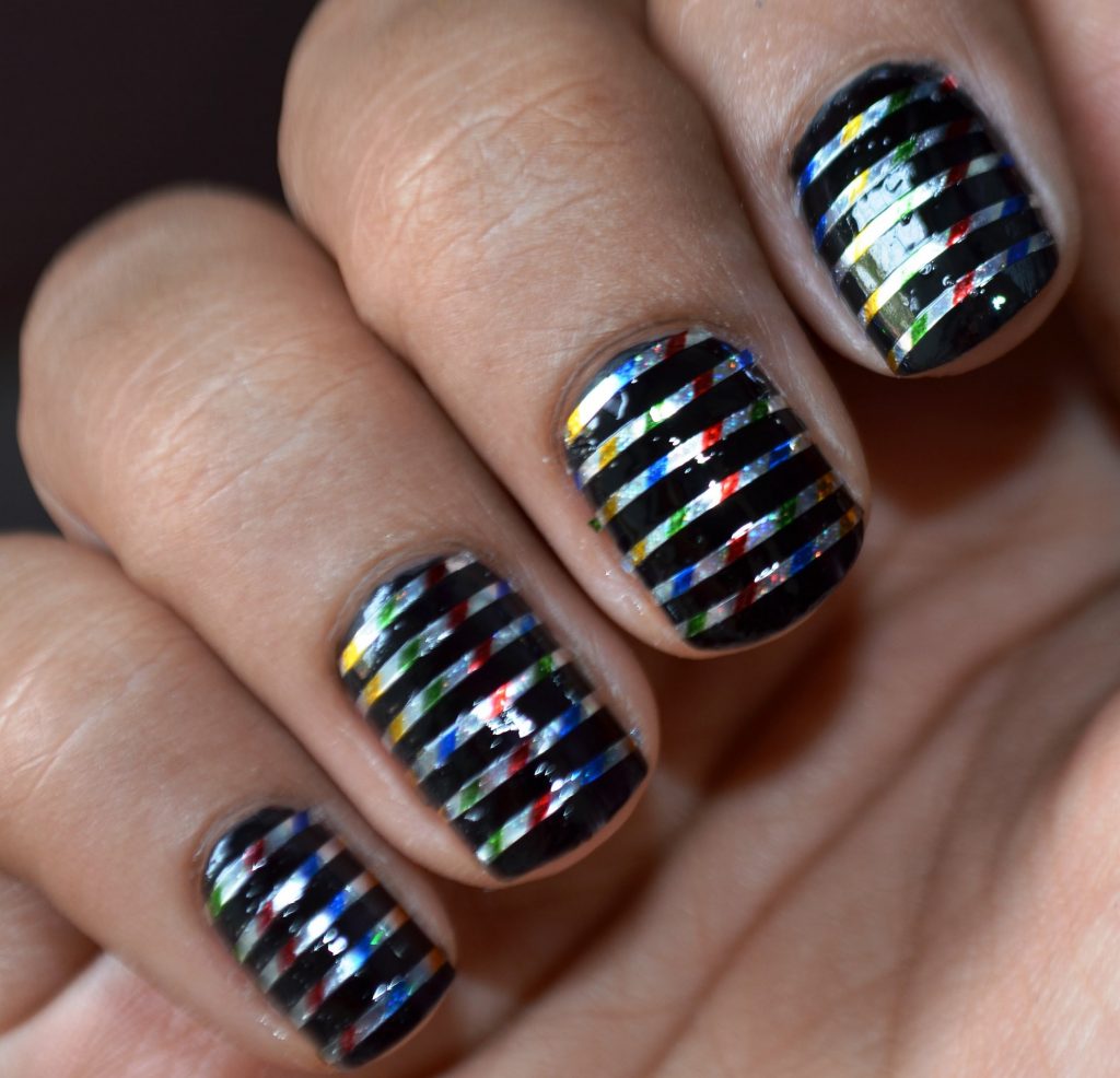 Shiny Silver striping tape nail art