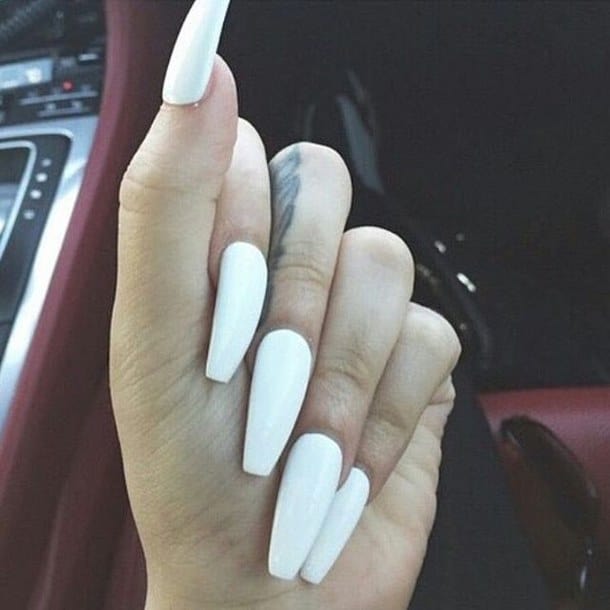 Long white Coffin Nails