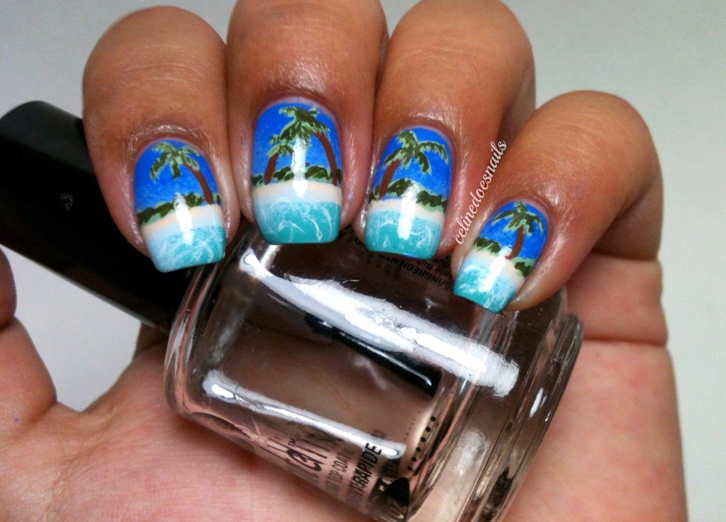 Palm Tree Beach Nail Art