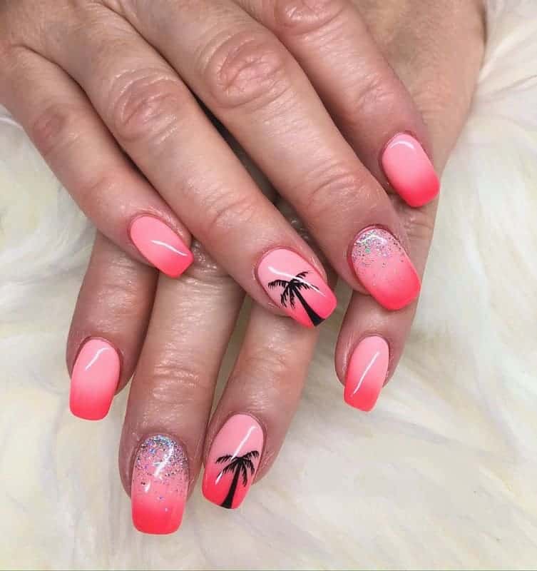 palm tree pink nails