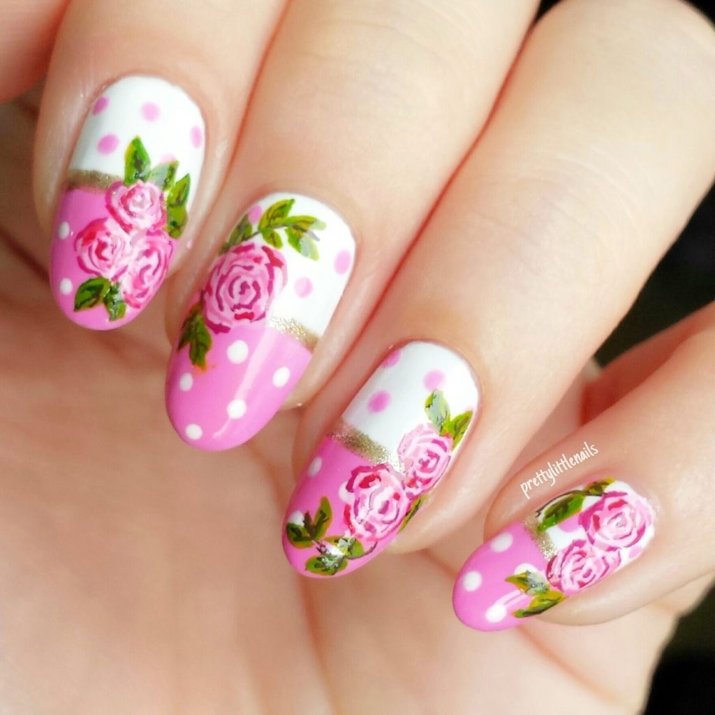 rosy pink rose nail art