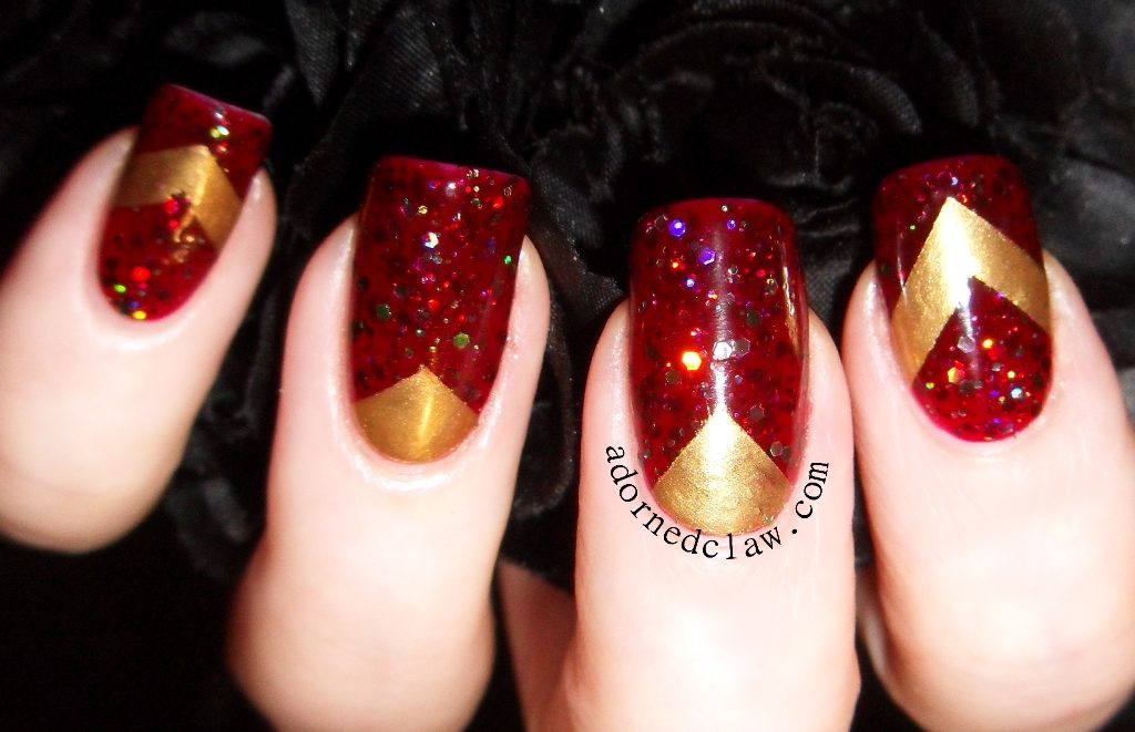 red and gold chevron nail