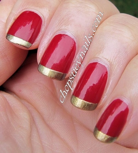 Golden Tips red nails