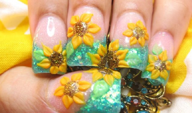 3d sunflower nail art design