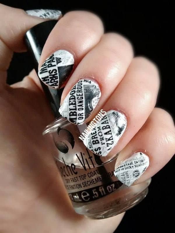 harry potter newspaper nail art