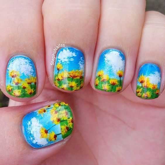 Bright Sunflower Nail Arts To Look Beautiful Naildesigncode