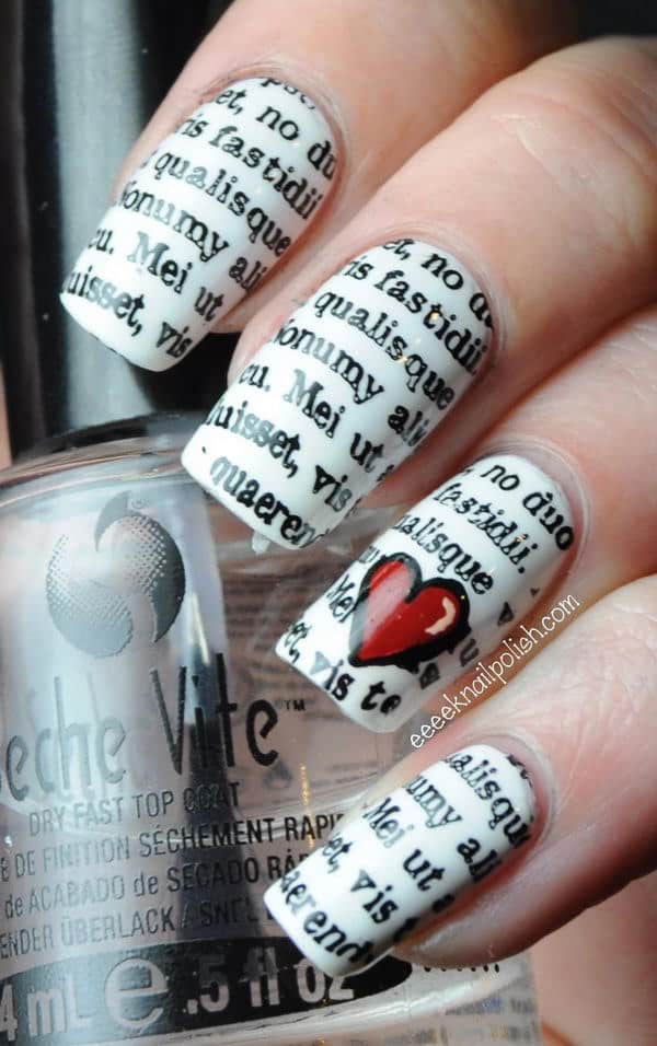 Newspaper Nail Art with heart