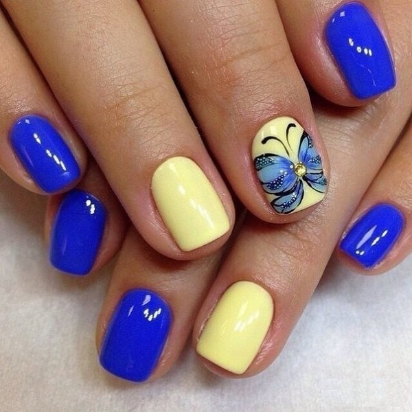 yellow and blue nail designs