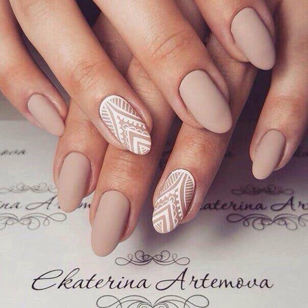 White pattern on nude nails