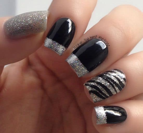 Two tone nails in Black & Silver contrast