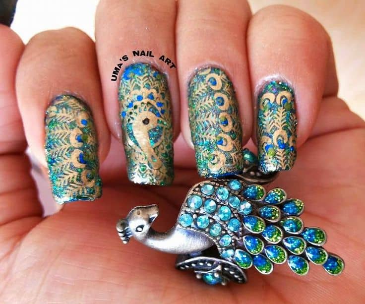 peacock nail art idea