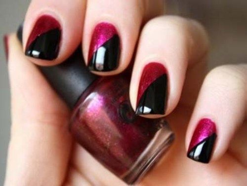 Black & Magenta Two tone nails