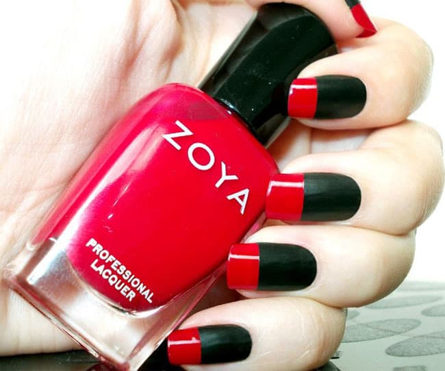 Black & Red Two Tone Nails