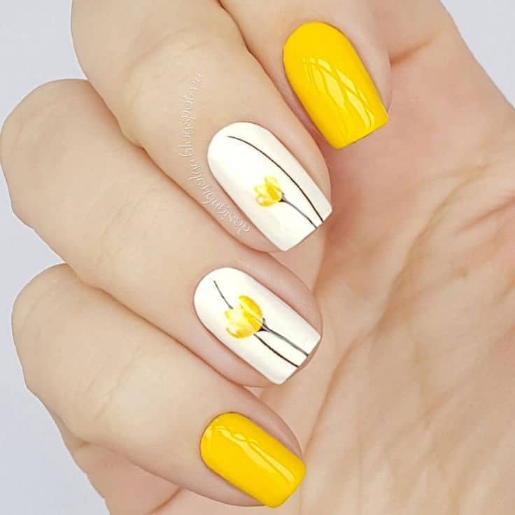 Yellow & white Nail Design Idea