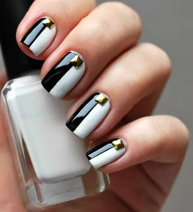 Black & white two tone nails with studs