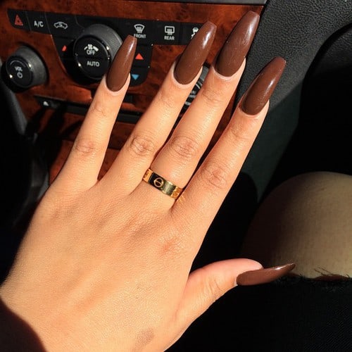 Brown color Coffin nail design