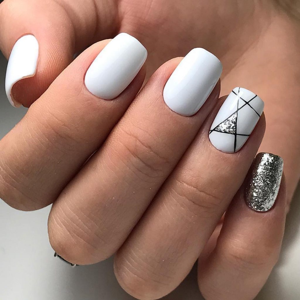 Glittery Black and White Shellac Nails