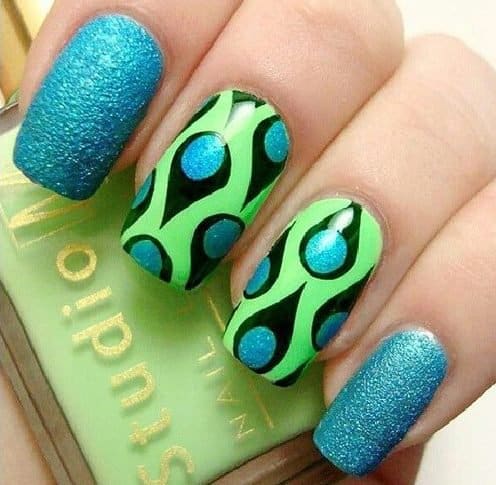 Peacock feather nail art