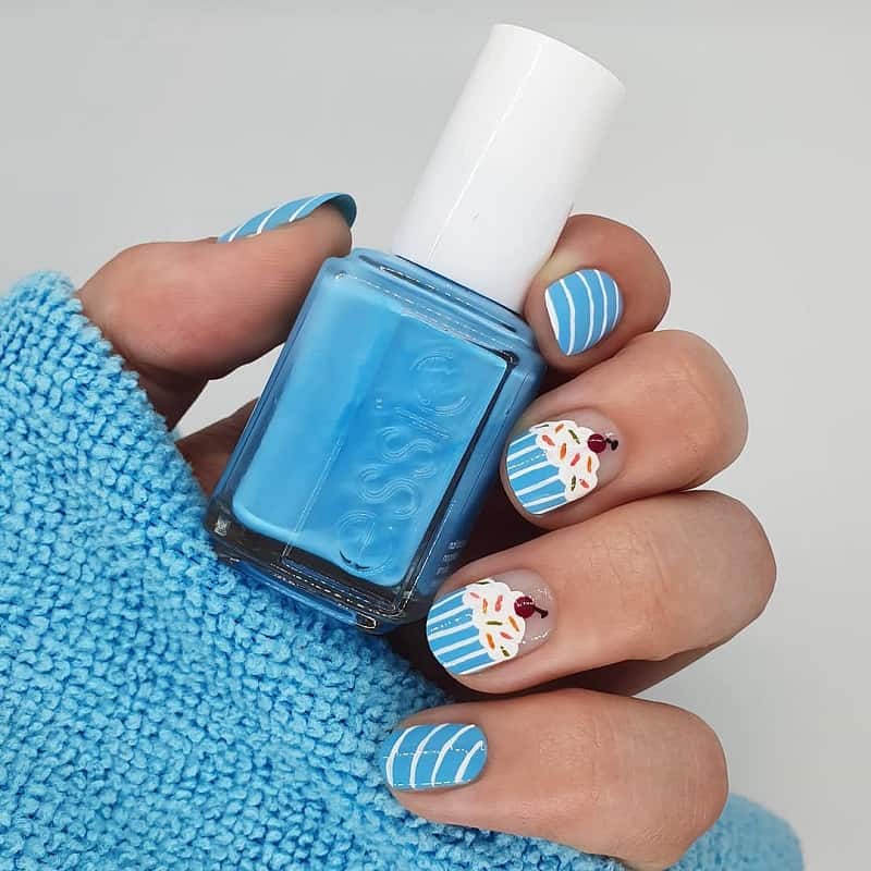 cupcake sky blue nail art