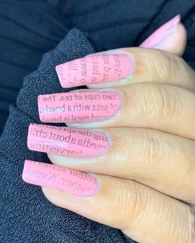 newspaper nail art with perfume