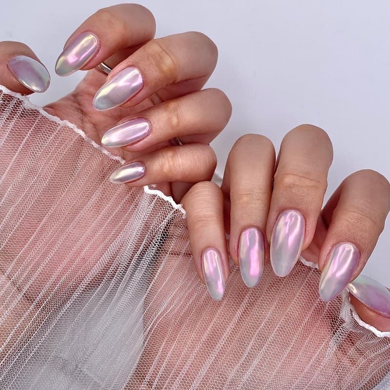 pink mirror nails