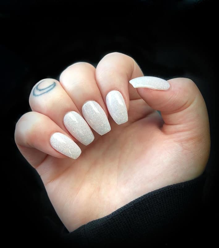 white sparkly shellac nails