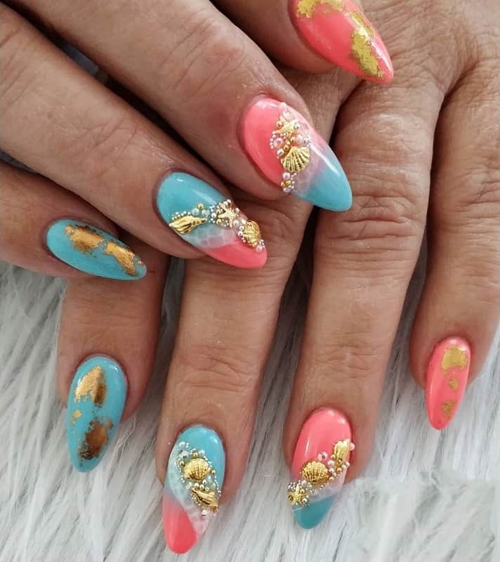 coral quinceanera nails