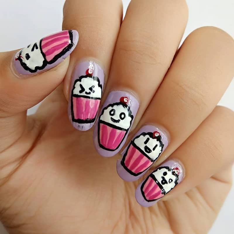 cupcake acrylic nail design