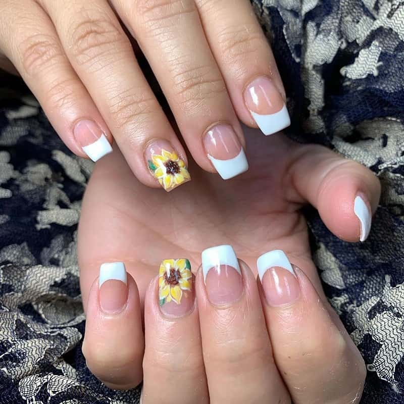 french nails with sunflower
