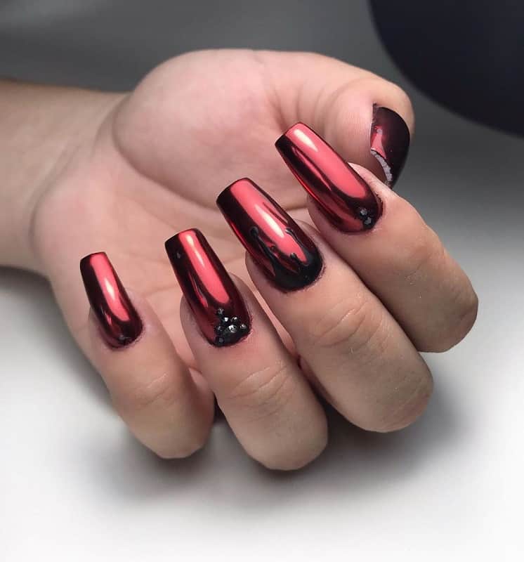 metallic red nail designs