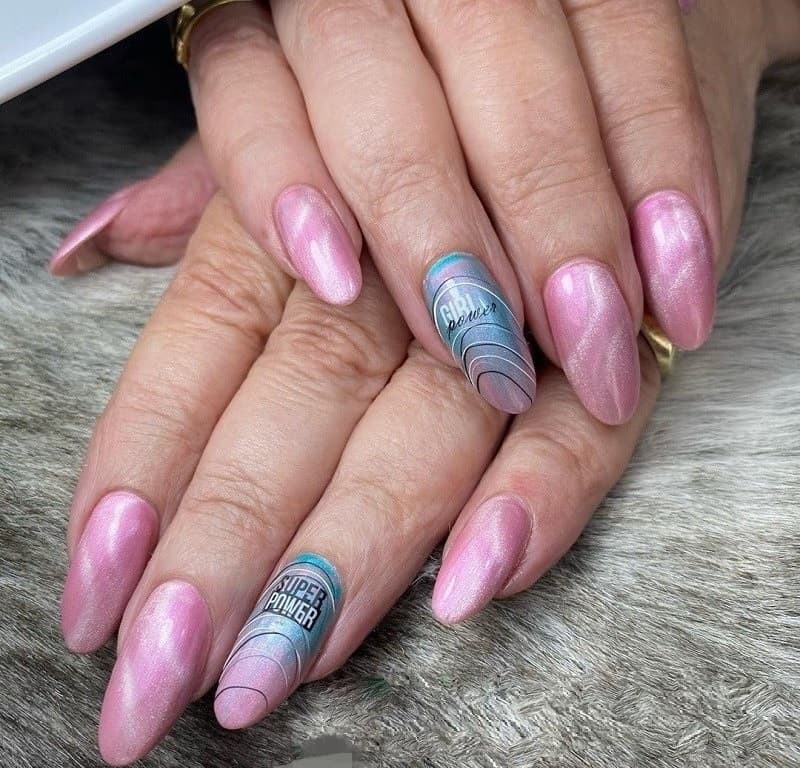 cat eye pink nails