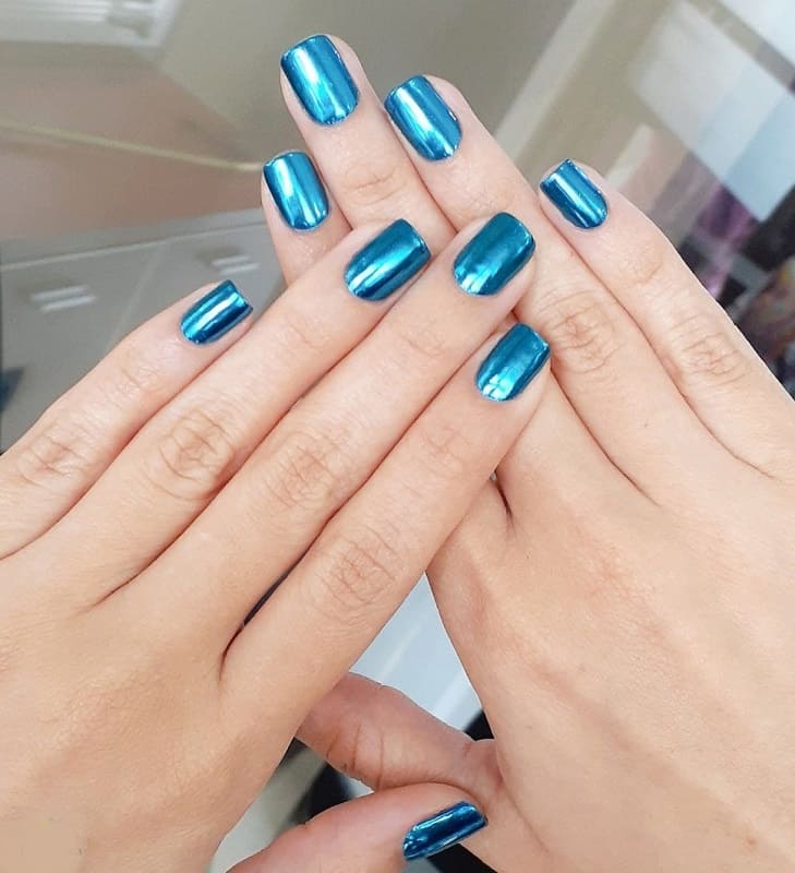 metallic blue nails designs