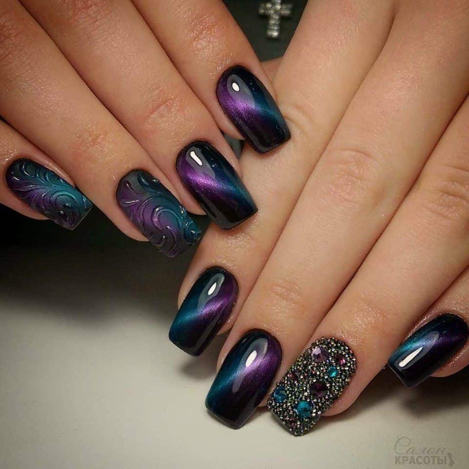 galaxy cat eye nails