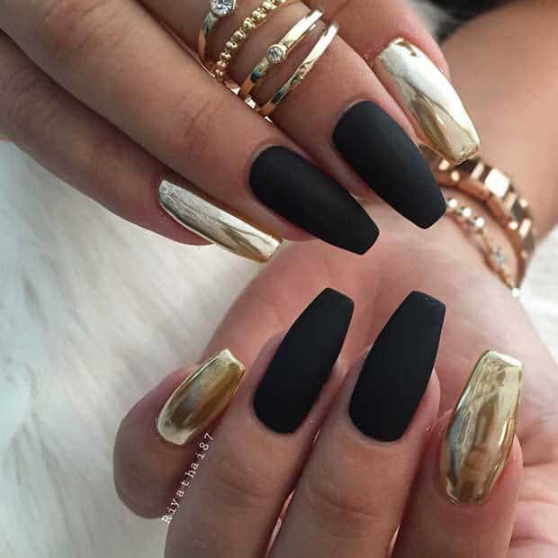 matte with metallic nail art