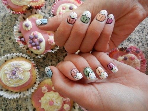 Multi-coloured Cupcake Nails