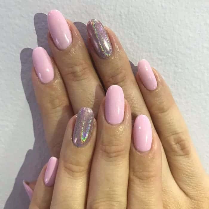 baby pink holographic nails