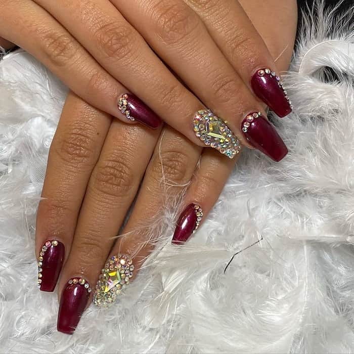 burgundy color quinceanera nails