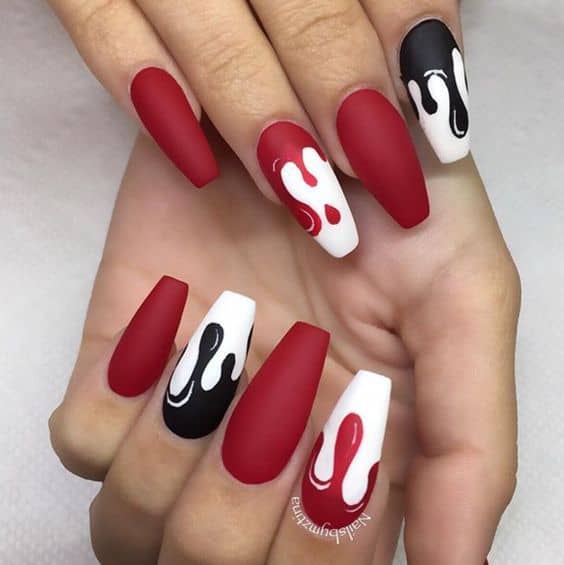 Red And Black Nails Coffin