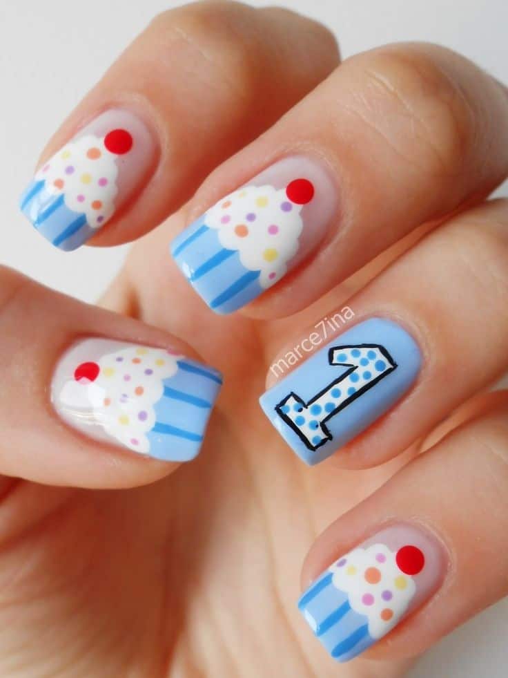 birthday themed cupcake nails