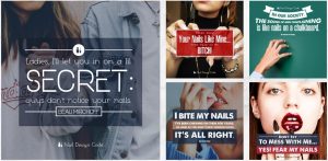 Square, medium length, red and black polish, glossy finish.