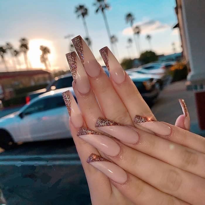 rose gold nails for quinceanera event 